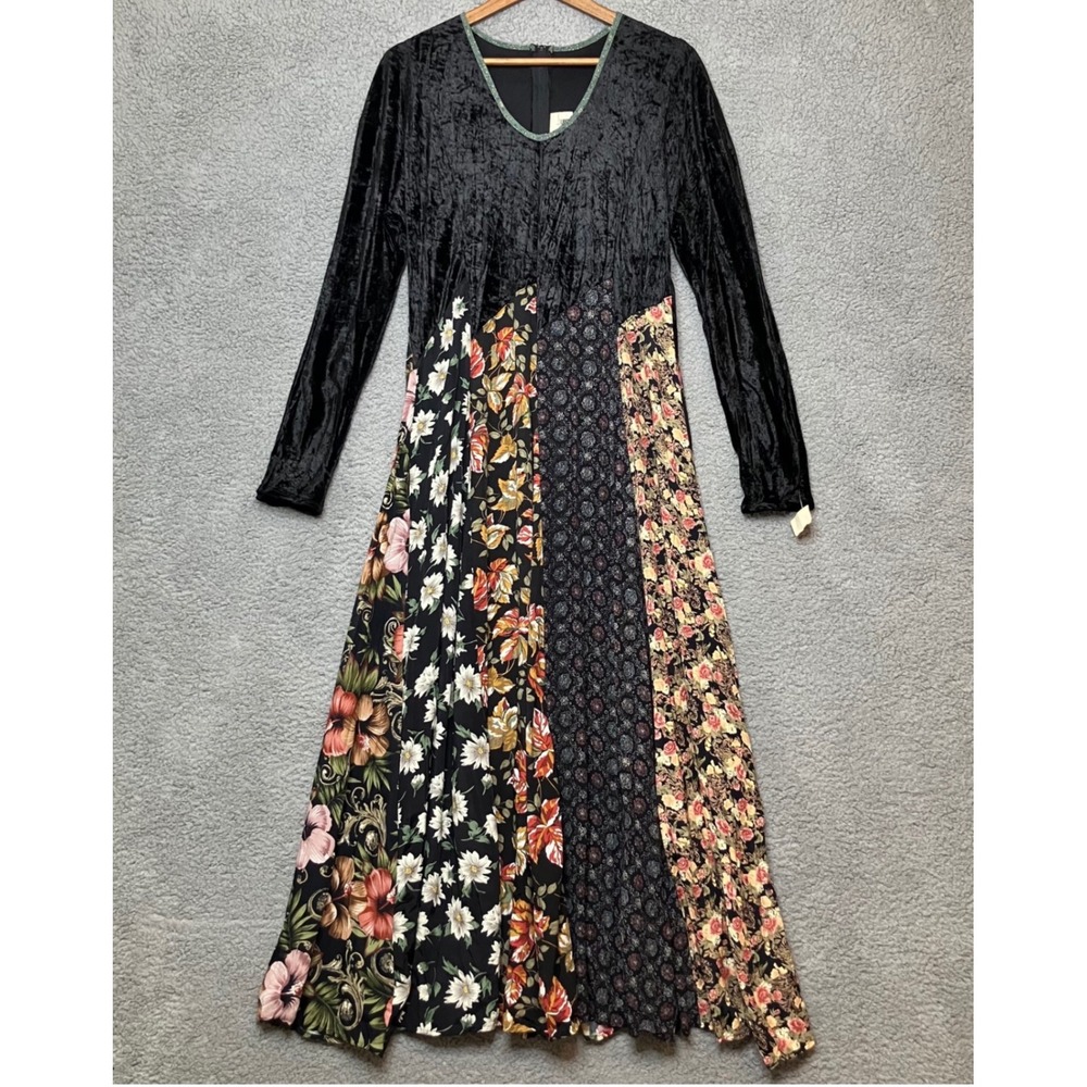 NWT VTG Zoe California Maxi Dress M Crushed Velvet Boho Patchwork Whimsigoth 90s